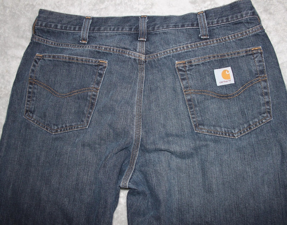 Carhartt Jeans Mens 38x32 IRR Blue Relaxed Straight Denim Zip Fly Cotton Blend